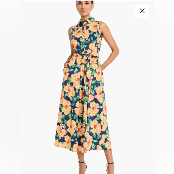 Maggy London Pants - Maggy London Navy Floral Tie-Waist Sleeveless maxi dress with Yellow Flowers 10